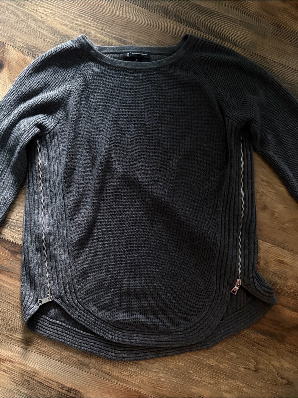 INC International Concepts Charcoal Crewneck Sweater with Side Zippers